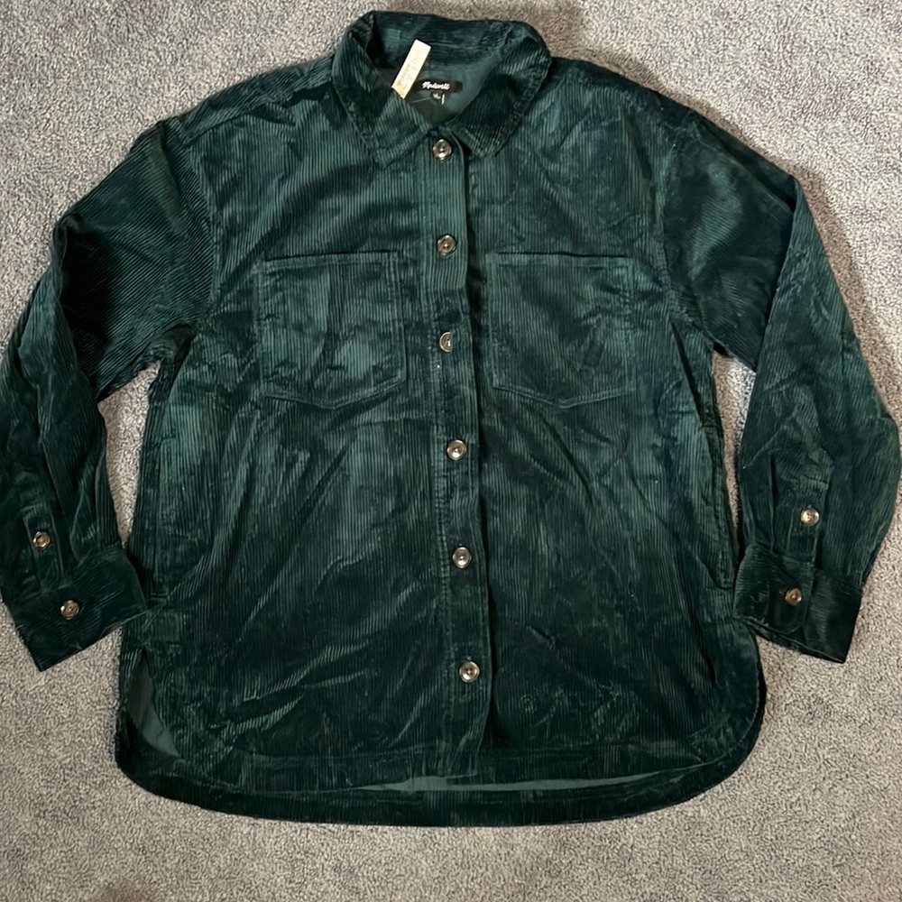 NWT Madewell green corduroy Shacket with pockets